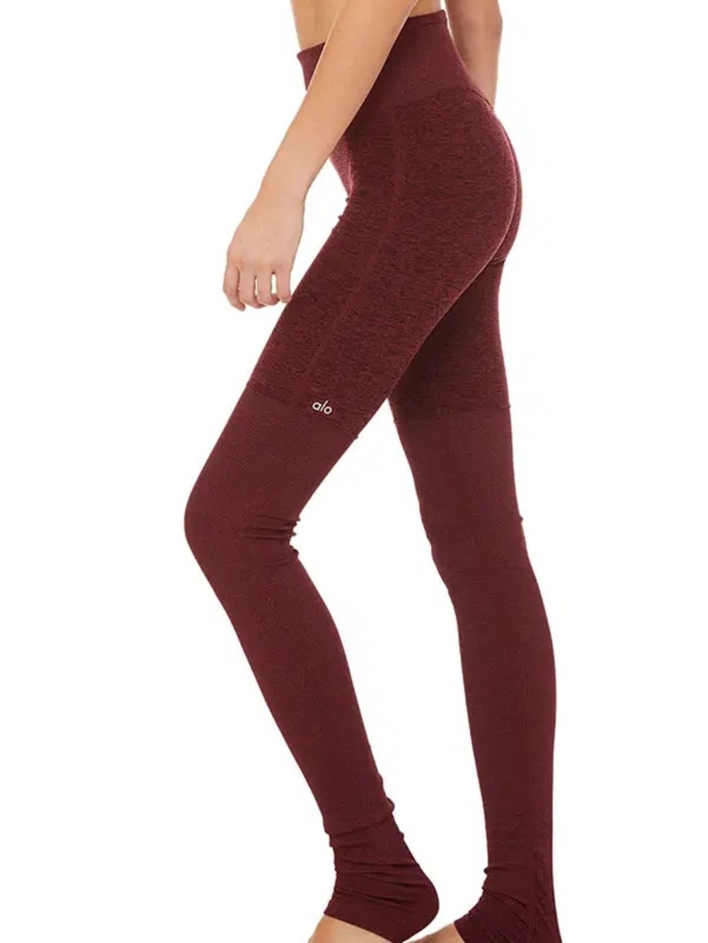ALO YOGA Goddess Ribbed Ruched Maroon Burgundy Contrast Leggings
